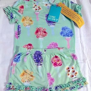 NWT Posh Peanut Short Sleeve Ruffled Short Set - Rene print - 3T